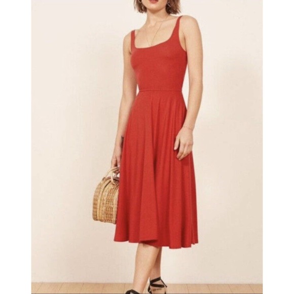 Reformation Dresses & Skirts - Reformation Rou Knit Midi Dress Size Small Red Pockets